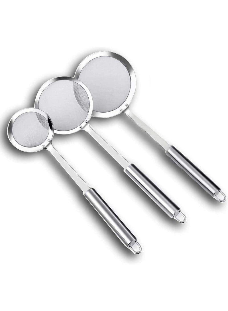 Arabest Fat Skimmer Spoon Stainless Steel Mesh Food Strainer, Hot Pot Large Stainless Steel Fine Mesh Strainer with Long Handle for Oil Filter Skimming Grease, Foam and Gravy - Image 1